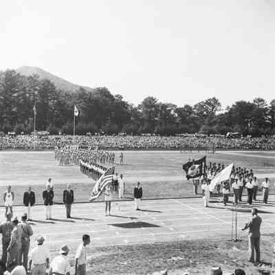 Flag-bearers at track athletics event