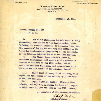 Special Order #139 Headquarters Oklahoma National Guard-1906