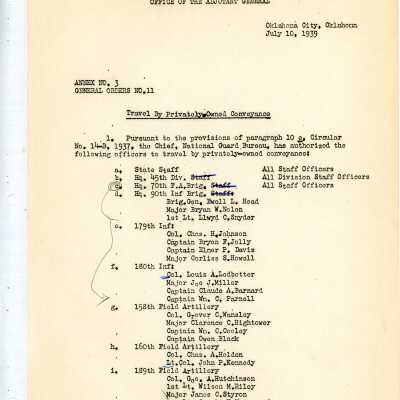 General Order #11 Annex 3 Headquarters Oklahoma National Guard-1939