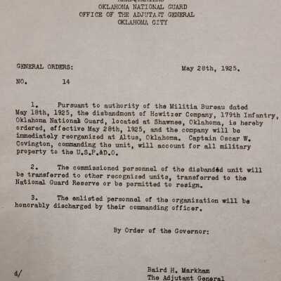 General Order #14 Headquarters Oklahoma National Guard-1925