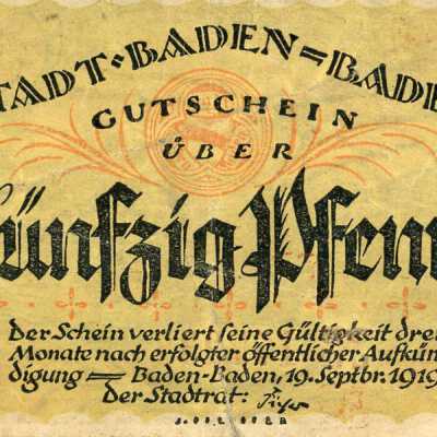 German City of Baden-Baden Fifty Pfennig Notgeld-1919