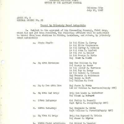 General Order #33 Annex 3 Headquarters Oklahoma National Guard-1940