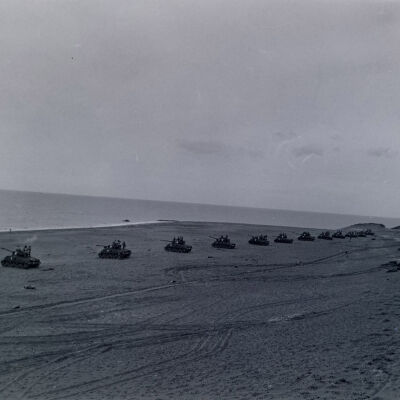 Tanks lined up on beach