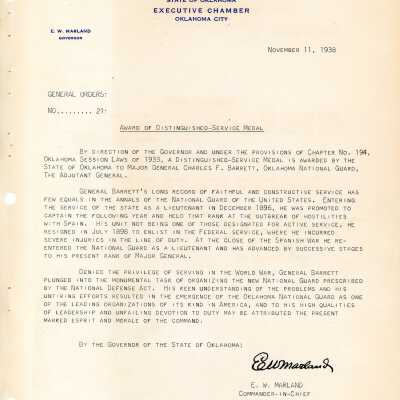 General Order #21 Headquarters Oklahoma National Guard-1938