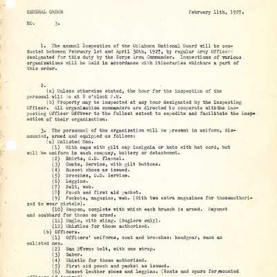 General Order #3 Headquarters Oklahoma National Guard-1927