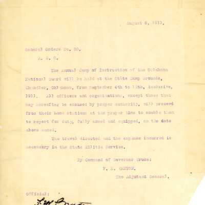 General Order #20 Headquarters Oklahoma National Guard-1911