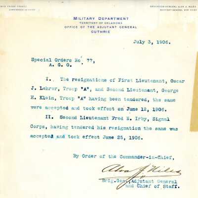 Special Order #77 Headquarters Oklahoma National Guard-1906