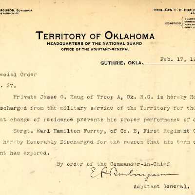 Special Order #27 Headquarters Oklahoma National Guard-1906