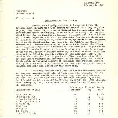 General Order #5 Headquarters Oklahoma National Guard-1940