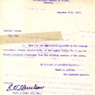Special Order #102 Headquarters Oklahoma National Guard-1907