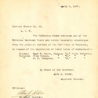 Special Order #39 Headquarters Oklahoma National Guard-1907