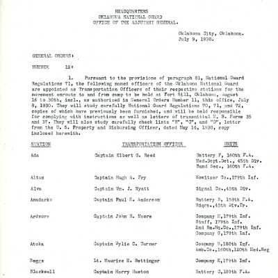 General Order #12 Headquarters Oklahoma National Guard-1930