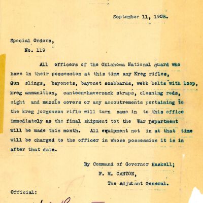 Special Order #119 Headquarters Oklahoma National Guard-1908