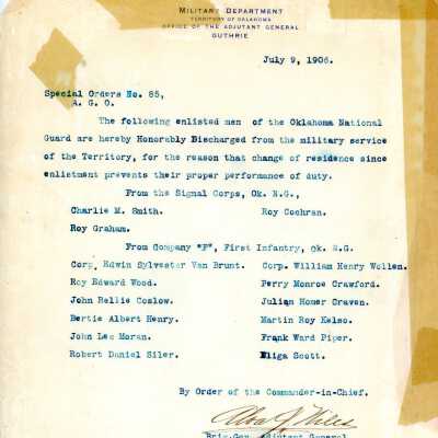 Special Order #85 Headquarters Oklahoma National Guard-1906