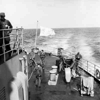 Soldiers on deck of ship