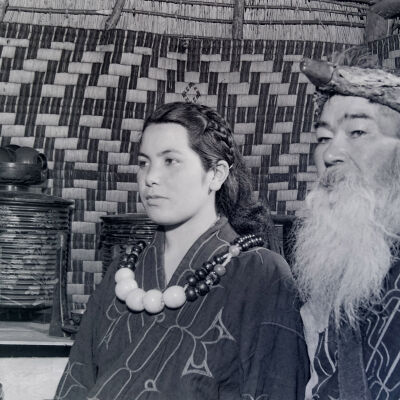Portrait of an Ainu man and woman