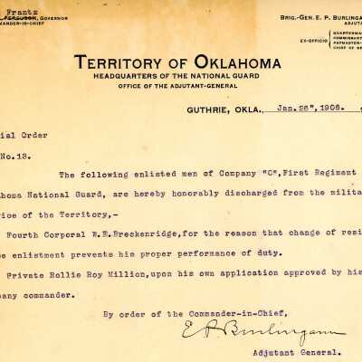 Special Order #13 Headquarters Oklahoma National Guard-1906