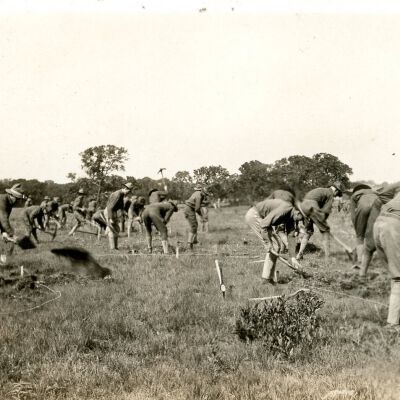 Postcard of Oklahoma Soldiers digging Trenches