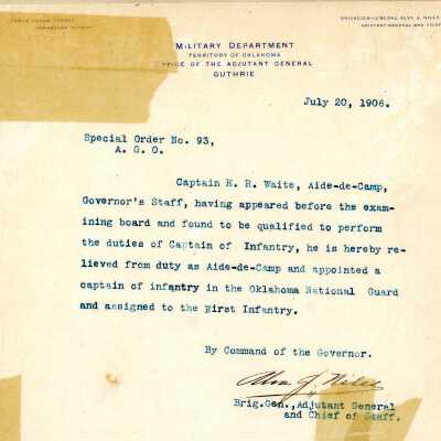 Special Order #93 Headquarters Oklahoma National Guard-1906