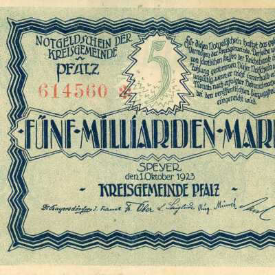 German District of Palatinate Five Million Mark Notgeld-1923