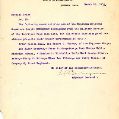 Special Order #30 Headquarters Oklahoma National Guard-1904