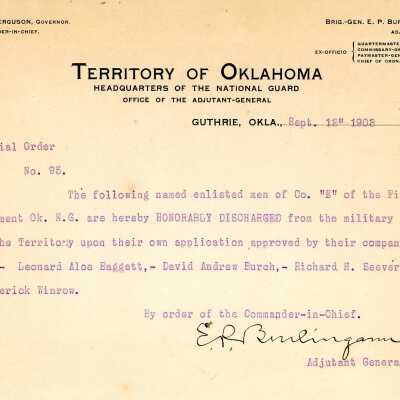 Special Order #95 Headquarters Oklahoma National Guard-1903