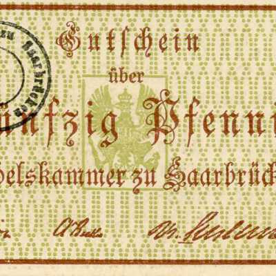 German City of Saarbrucken Fifty Pfennig Notgeld