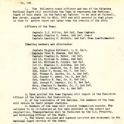 General Order #108 Headquarters Oklahoma National Guard-1919