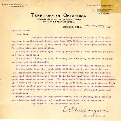 Special Order #126 Headquarters Oklahoma National Guard-1903