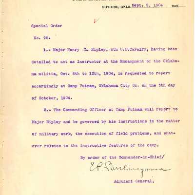 Special Order #95 Headquarters Oklahoma National Guard-1904