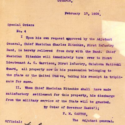 Special Order #4 Headquarters Oklahoma National Guard-1909