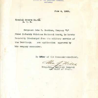 Special Order #62 Headquarters Oklahoma National Guard-1906