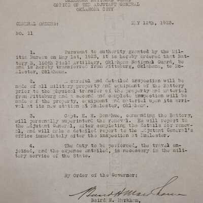 General Order #11 Headquarters Oklahoma National Guard-1923