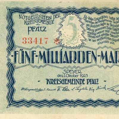 German District of Palatinate Five Million Mark Notgeld-1923