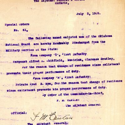 Special Order #61 Headquarters Oklahoma National Guard-1909