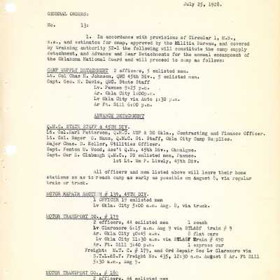 General Order #13 Headquarters Oklahoma National Guard-1928