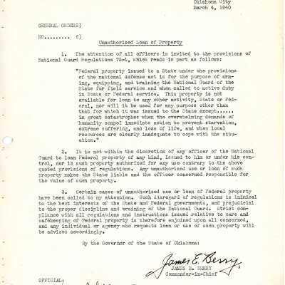 General Order #6 Headquarters Oklahoma National Guard-1940
