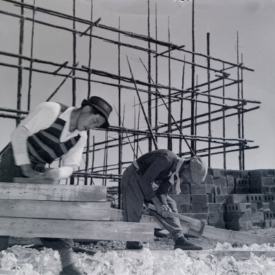 Japanese civilian workers on construction site