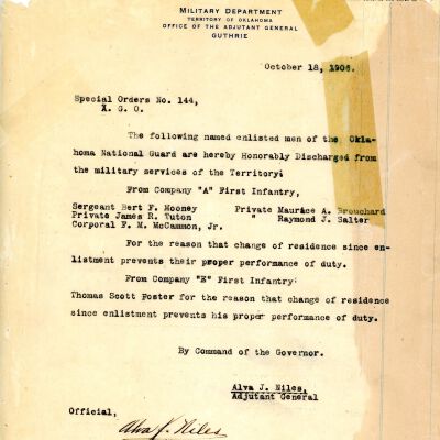 Special Order #144 Headquarters Oklahoma National Guard-1906