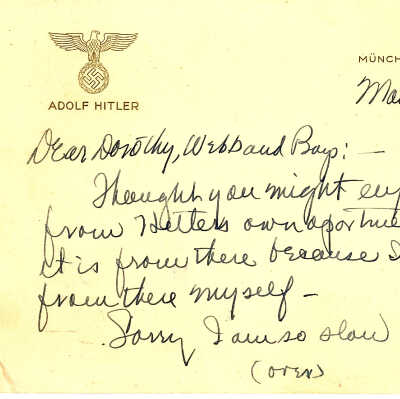 Letter on Adolph Hitler Stationary