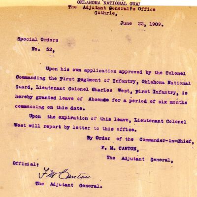 Special Order #52 Headquarters Oklahoma National Guard-1909