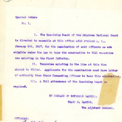 Special Order #1 Headquarters Oklahoma National Guard-1908