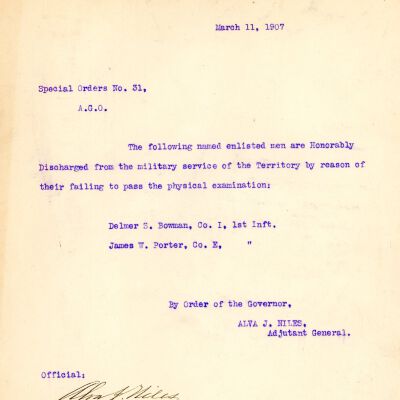 Special Order #31 Headquarters Oklahoma National Guard-1907