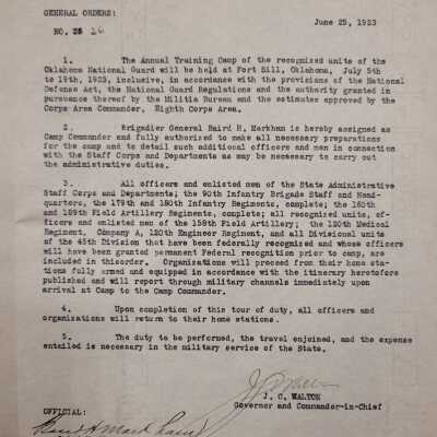 General Order #26 Headquarters Oklahoma National Guard-1923