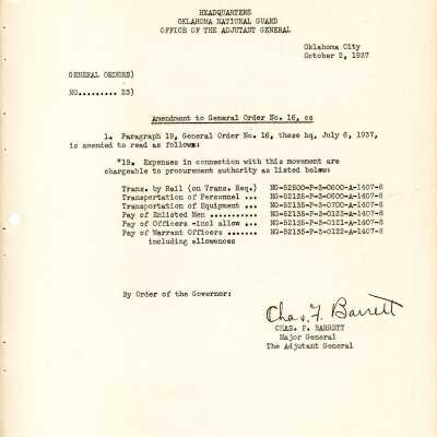 General Order #23 Headquarters Oklahoma National Guard-1937