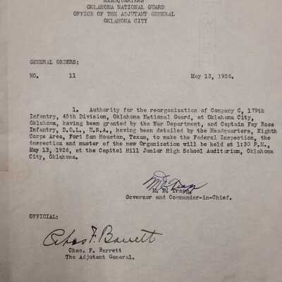 General Order #11 Headquarters Oklahoma National Guard-1926