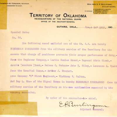 Special Order #96 Headquarters Oklahoma National Guard-1903