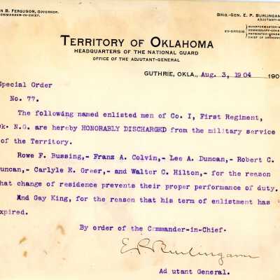 Special Order #77 Headquarters Oklahoma National Guard-1904