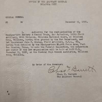 General Order #38 Headquarters Oklahoma National Guard-1925
