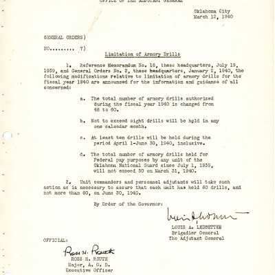 General Order #7 Headquarters Oklahoma National Guard-1940